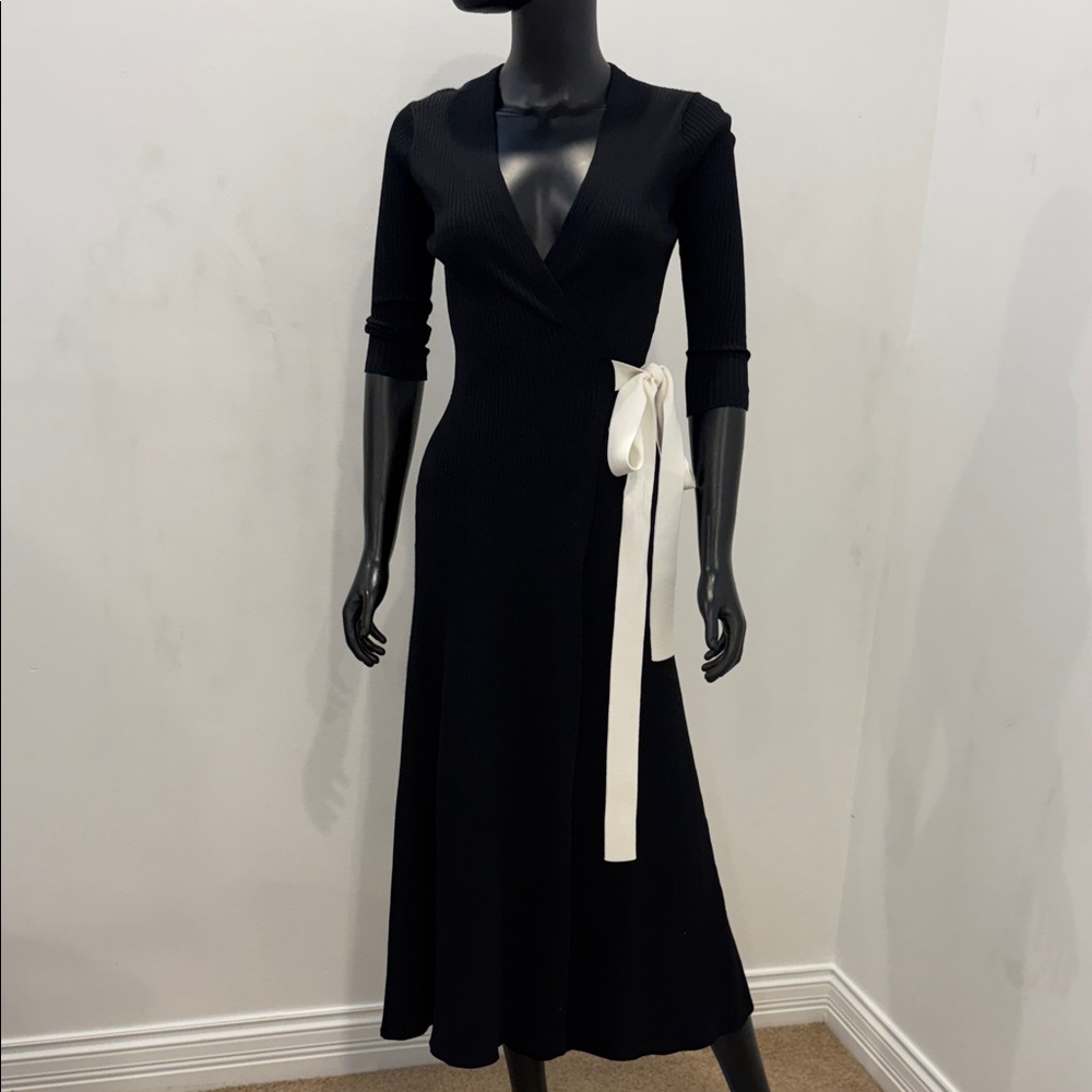 Maje Paris Ribbed Wrap Dress Tie Belt Carolyn Bessette Minimalist Chic XS/S NEW